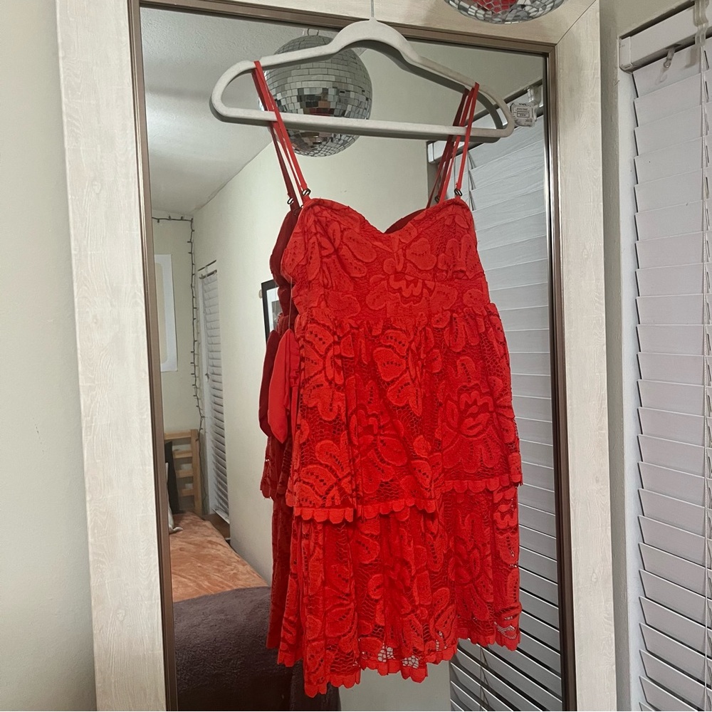 Maeve by Anthropologie red, lace dress